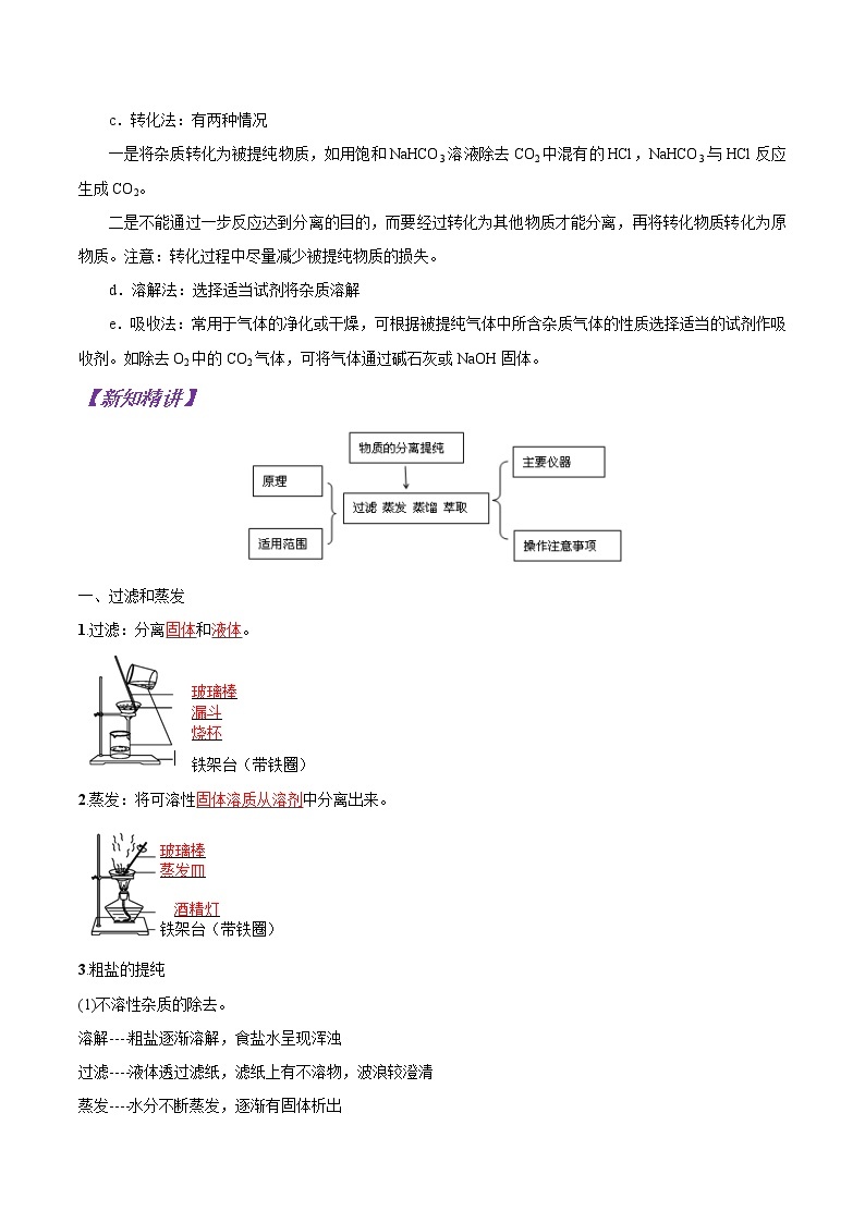 【最新版】初中升高高中化学衔接课程讲义专题02 混合物的分离和提纯02