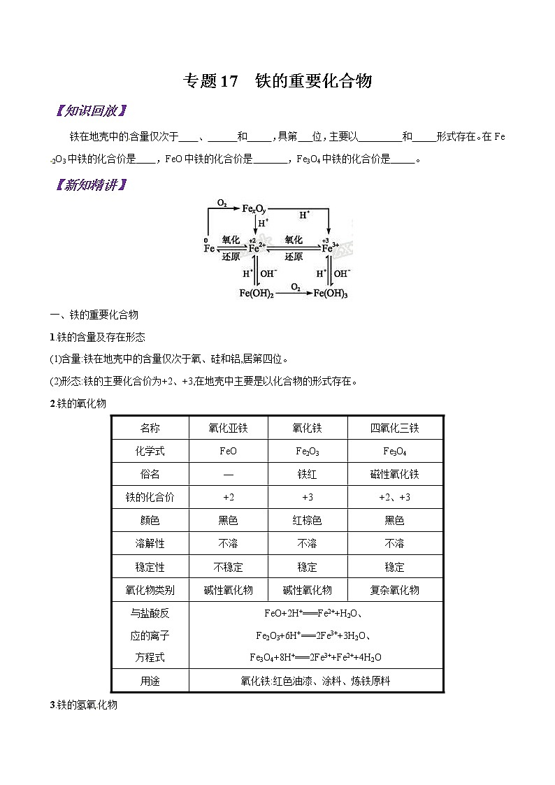 专题17  铁的重要化合物-初升高化学衔接精品专题（原卷版）第1页