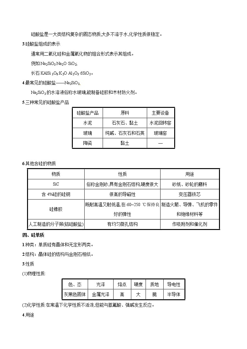 专题19 无机非金属材料的主角----硅-初升高化学衔接精品专题（原卷版）第3页