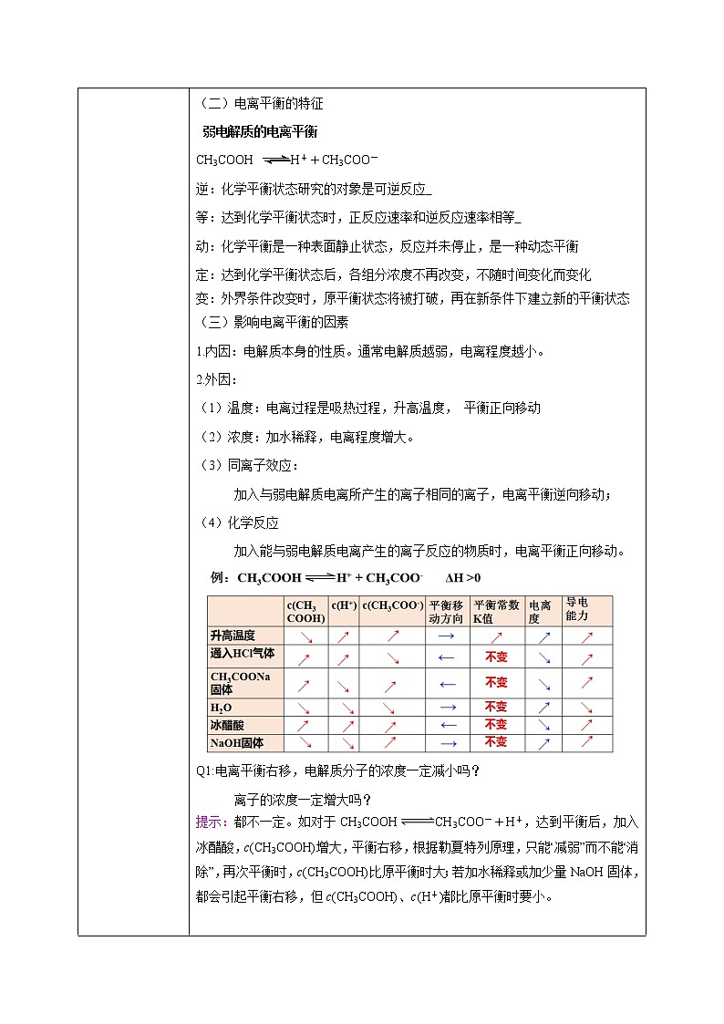 人教版化学选修一3.1.2《弱电解质的电离平衡》课件+教学设计02