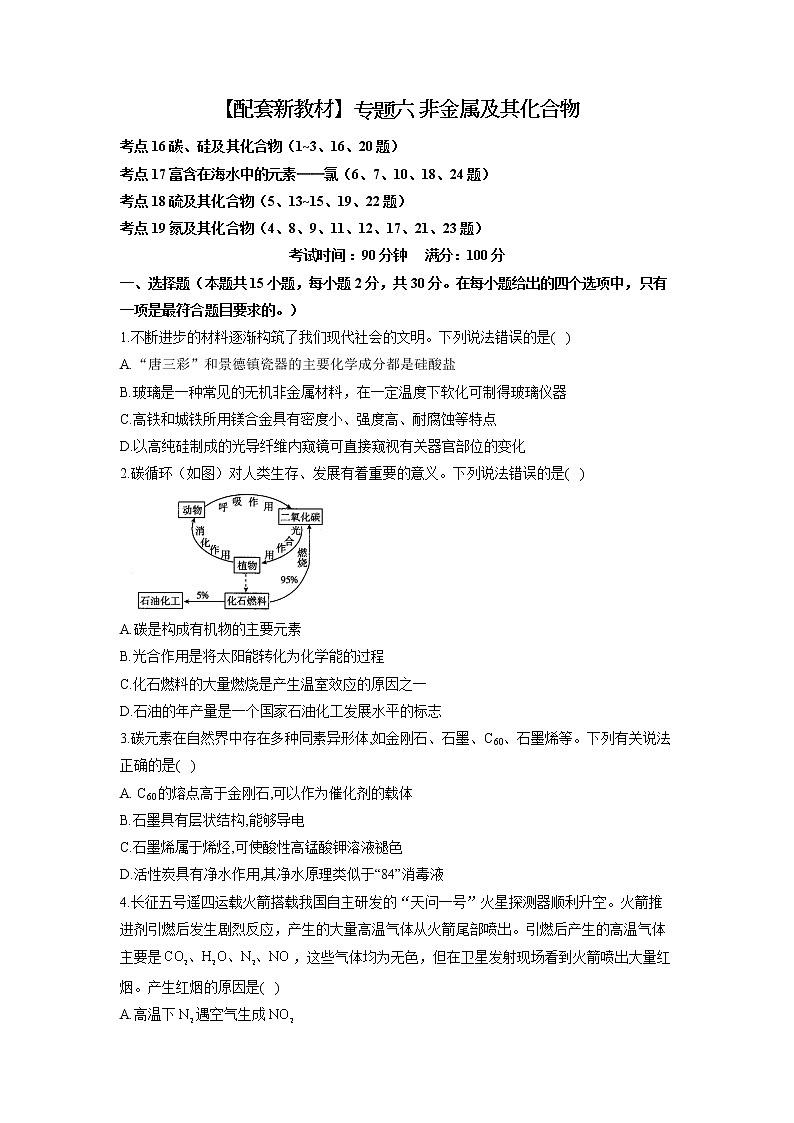 【配套新教材】2023届高考化学考点剖析专题卷 专题六 非金属及其化合物第1页