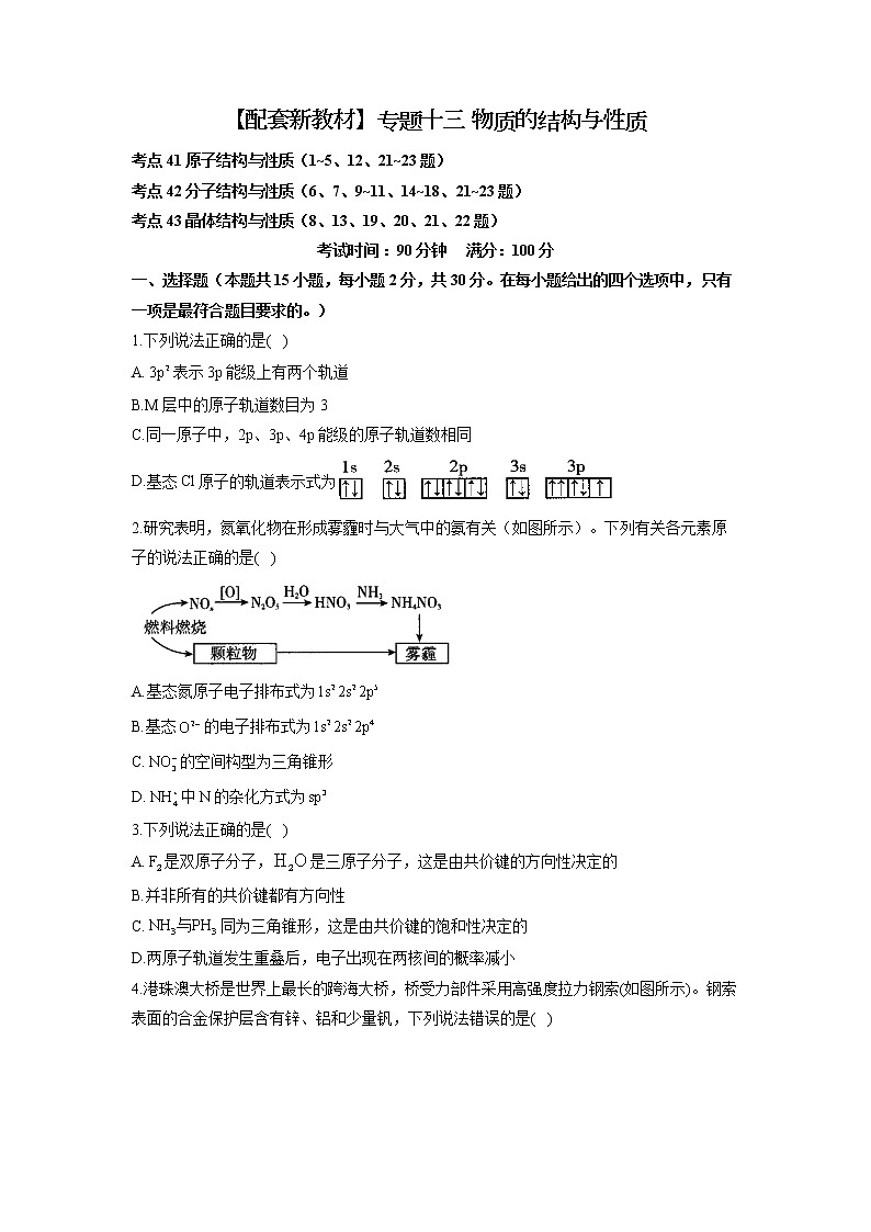 【配套新教材】2023届高考化学考点剖析专题卷 专题十三 物质的结构与性质01