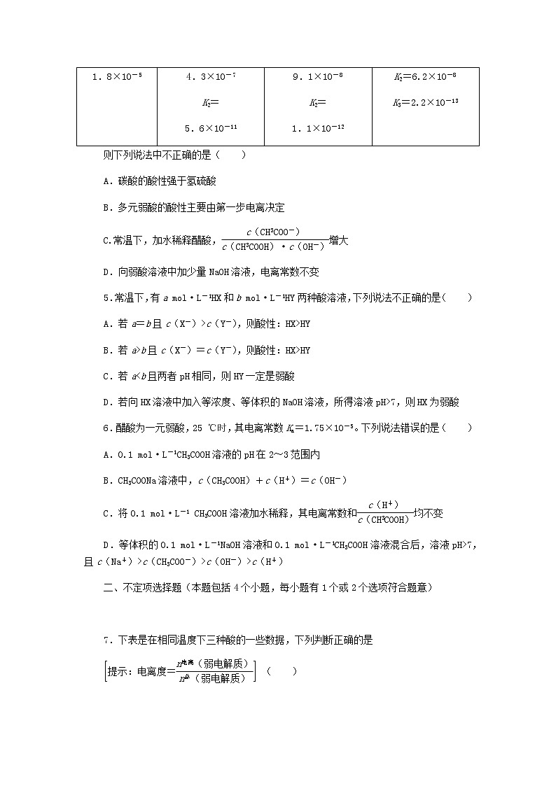 新教材高考化学一轮复习课时作业25电离平衡含答案02