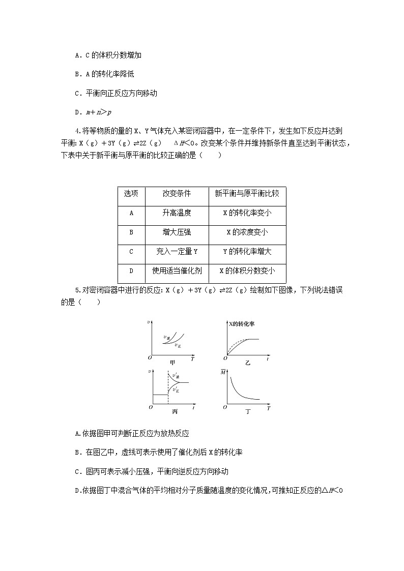 统考版高考化学复习高频考点分层集训第八单元化学反应速率和化学平衡课练23化学平衡的影响因素及图像含答案第2页