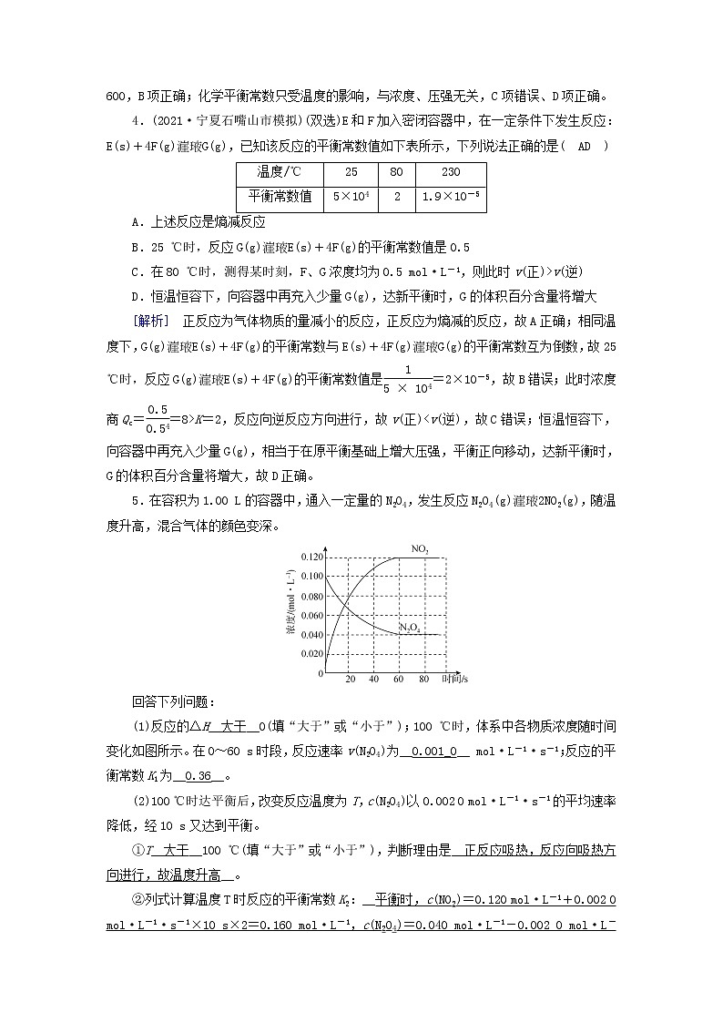 新高考化学一轮总复习练22第七章第22讲化学平衡常数化学反应进行的方向含解析02