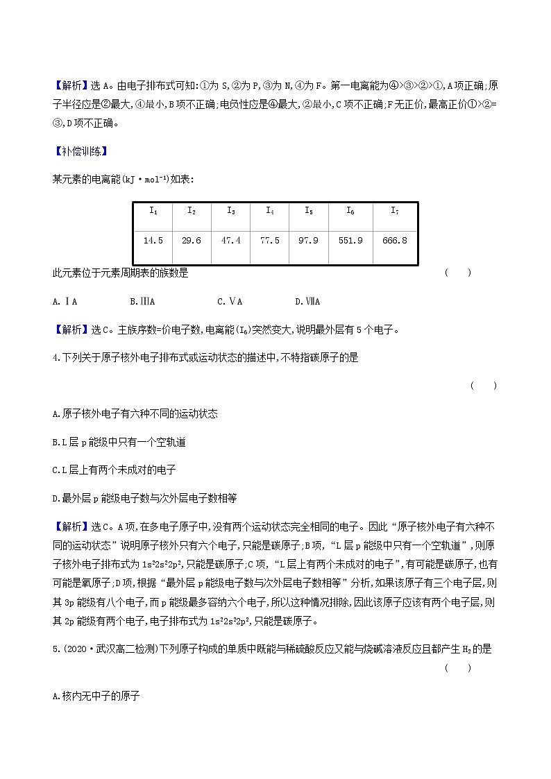 鲁科版高中化学选择性必修2第1章原子结构与元素性质专题提升训练同步测试含答案第2页