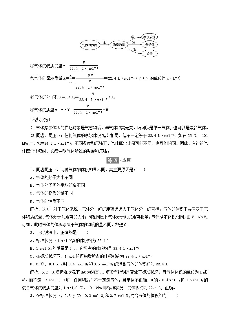 鲁科版高中化学必修第一册第1章认识化学科学第3节第2课时气体摩尔体积学案第3页
