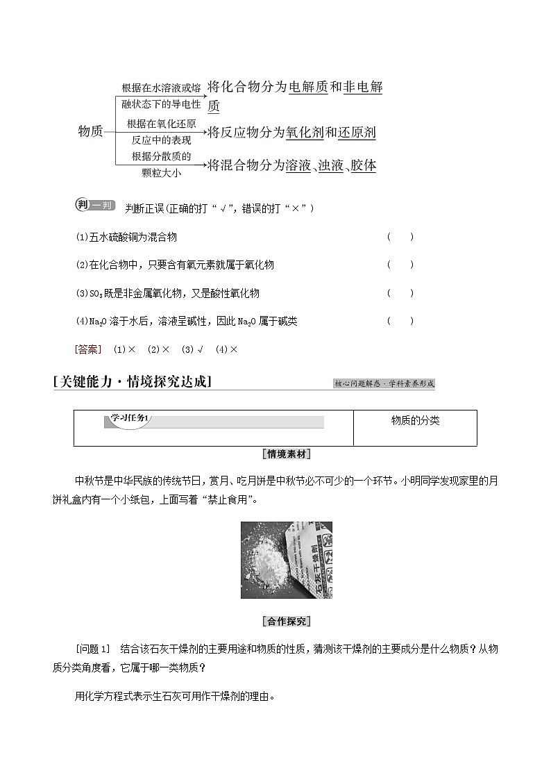鲁科版高中化学必修第一册第2章元素与物质世界第1节基础课时7元素与物质的关系物质分类与物质性质学案第3页