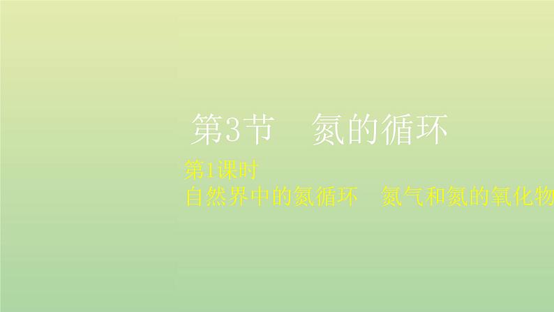 鲁科版高中化学必修第一册第3章物质的性质与转化第3节第1课时自然界中的氮循环氮气和氮的氧化物课件第1页