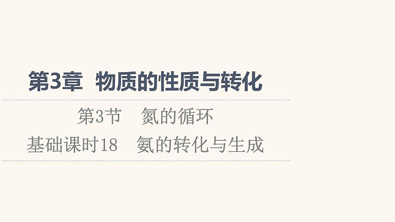鲁科版高中化学必修第一册第3章物质的性质与转化第3节基础课时18氨的转化与生成课件第1页