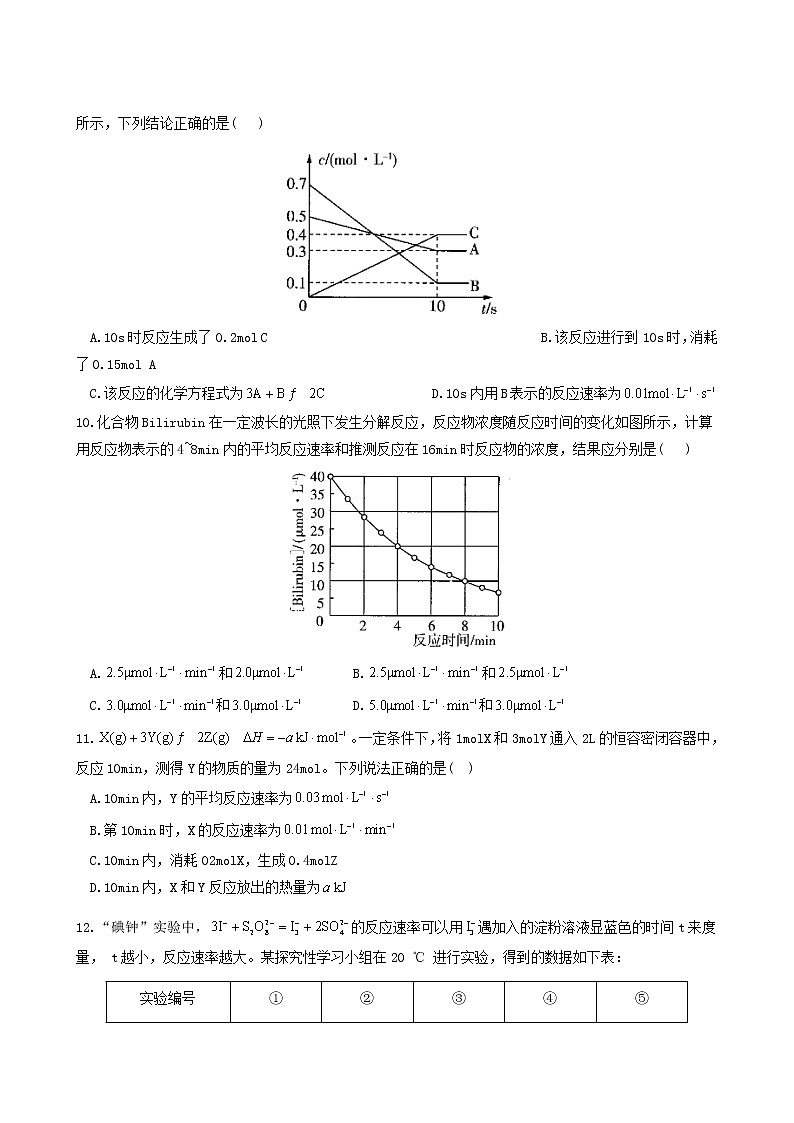 人教版高中化学选择性必修1第2章化学反应速率与化学平衡1.1化学反应速率练习含答案03