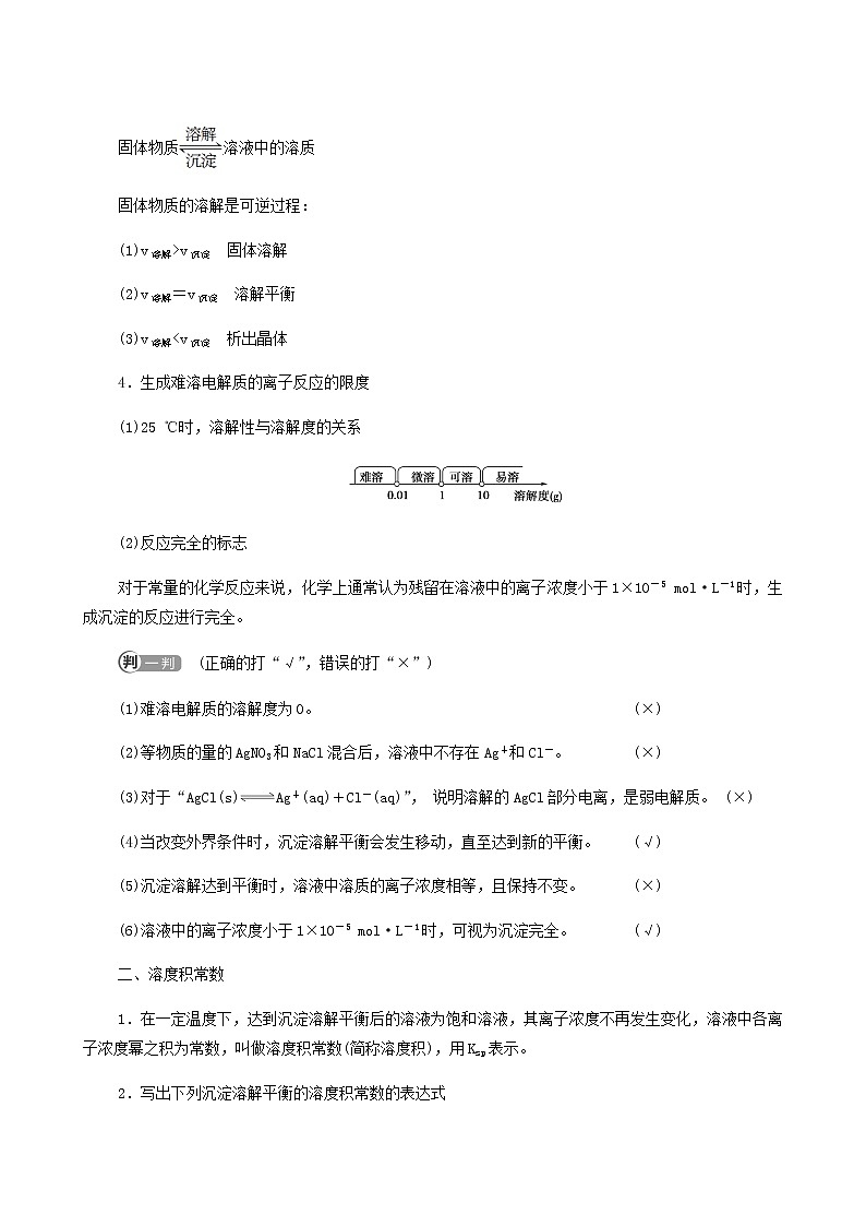 人教版高中化学选择性必修1第3章水溶液中的离子反应与平衡第4节基础课时14沉淀溶解平衡学案第2页