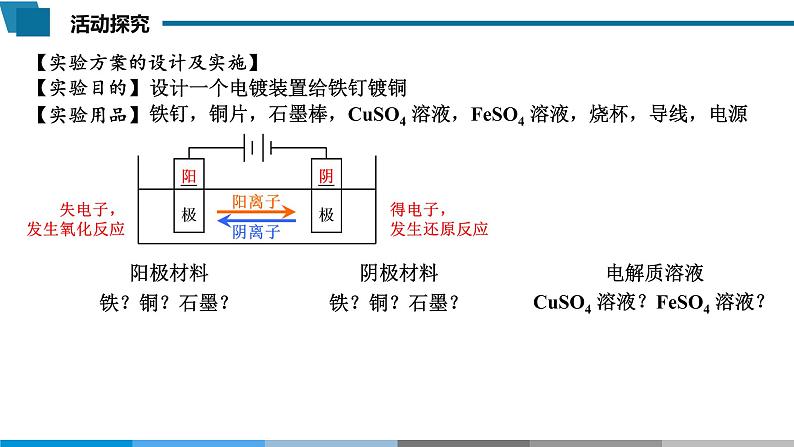 高中 高二 化学选择性必修1 第四章 实验活动4 简单的电镀实验 教学课件07