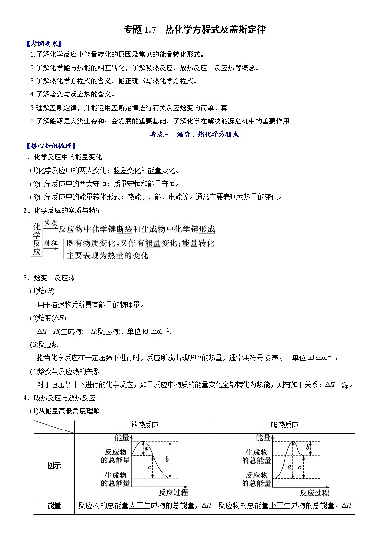 专题1.7 热化学方程式及盖斯定律-备战2023年高考化学新编大一轮复习讲义第1页