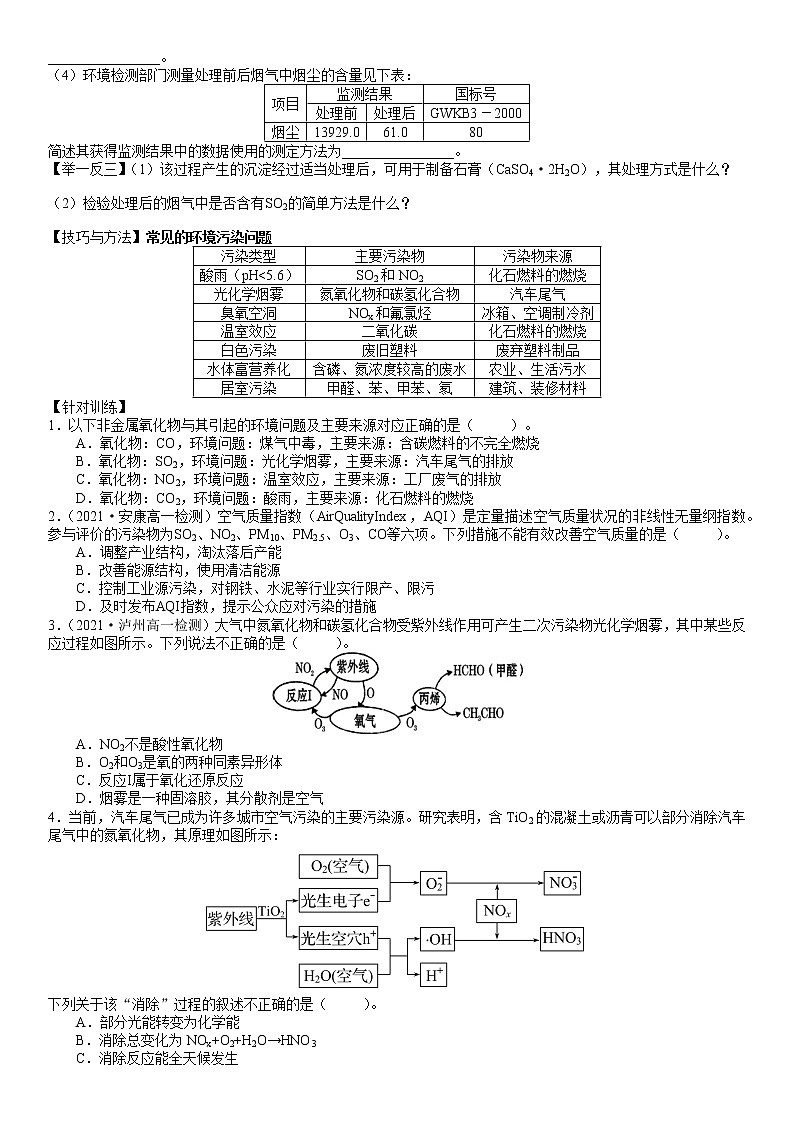 微项目3 论证重污染天气“汽车限行”的合理性-2021-2022学年高一化学精讲精练（新鲁科版必修第一册）（原卷版）第2页