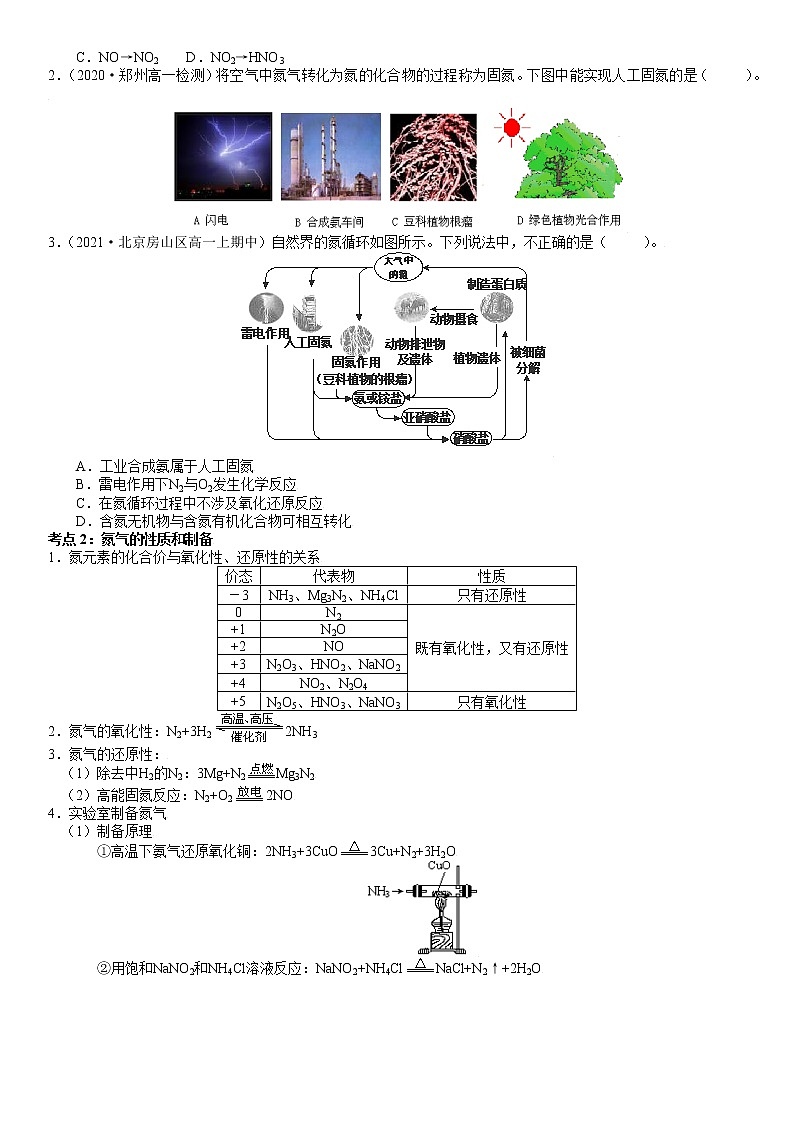 3.3.1  氮及其氧化物-2021-2022学年高一化学精讲精练（新鲁科版必修第一册）（原卷版）第2页