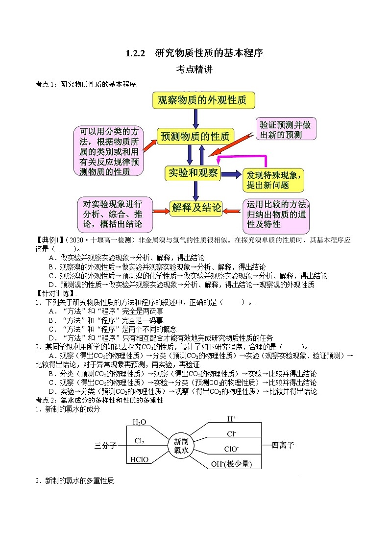 1.2.2  研究物质性质的基本程序-2021-2022学年高一化学精讲精练（新鲁科版必修第一册）（原卷版）第1页