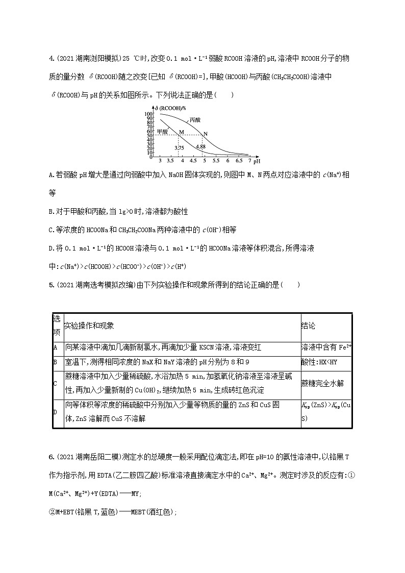 2022届高考化学二轮复习专题突破练九水溶液中的离子平衡含解第2页