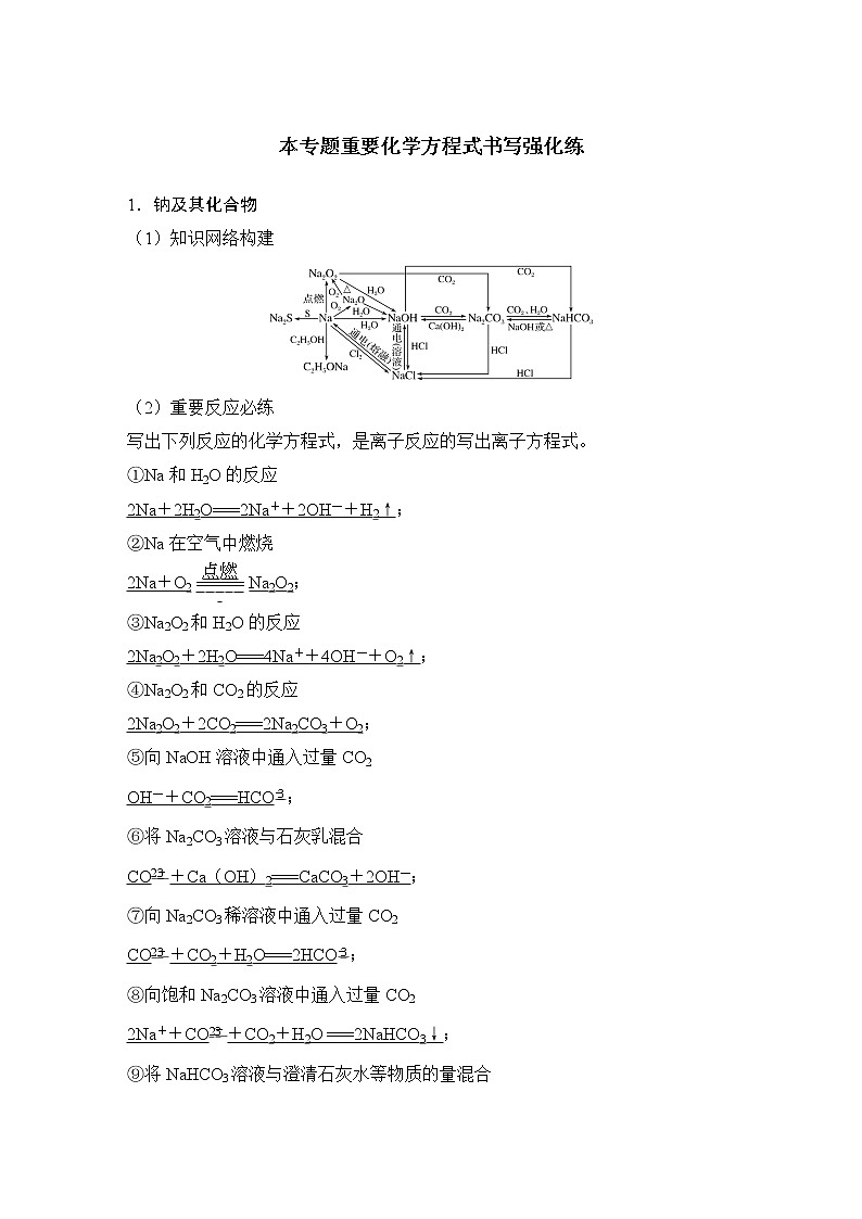 2023版 创新设计 高考总复习 化学 苏教版本专题重要化学方程式书写强化练第1页