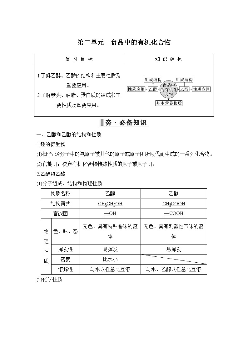 2023版 创新设计 高考总复习 化学 苏教版第二单元　食品中的有机化合物第1页