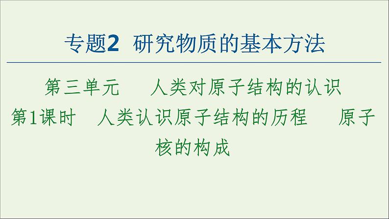 苏教版高中化学必修第一册专题2研究物质的基本方法第3单元第1课时人类认识原子结构的历程原子核的构成课件第1页