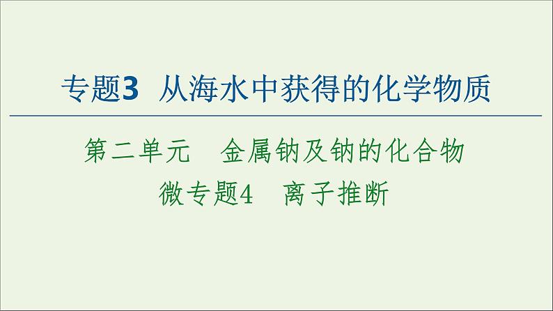 苏教版高中化学必修第一册专题3从海水中获得的化学物质第2单元微专题4离子推断课件01