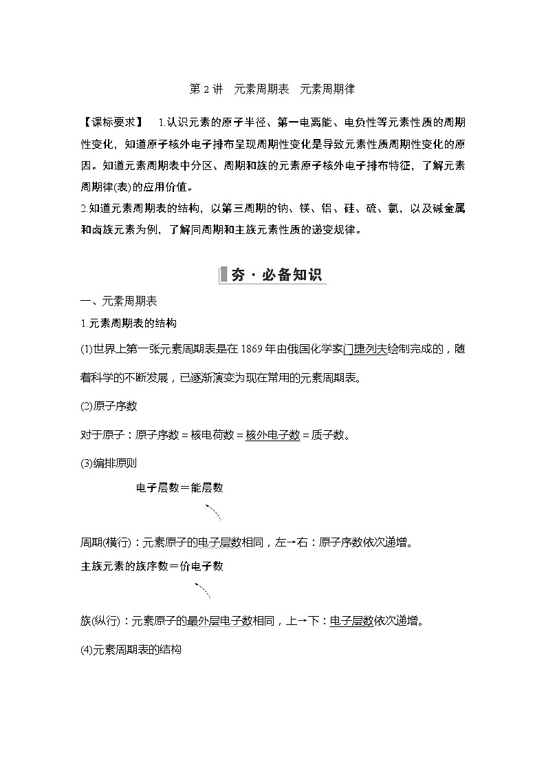 2023版创新设计高考化学（新教材鲁科版）总复习一轮讲义第2讲　元素周期表　元素周期律第1页