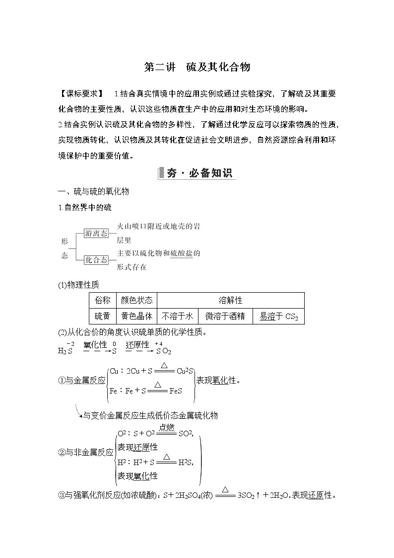 2023版创新设计高考化学（新教材人教版）总复习一轮讲义第二讲　硫及其化合物第1页