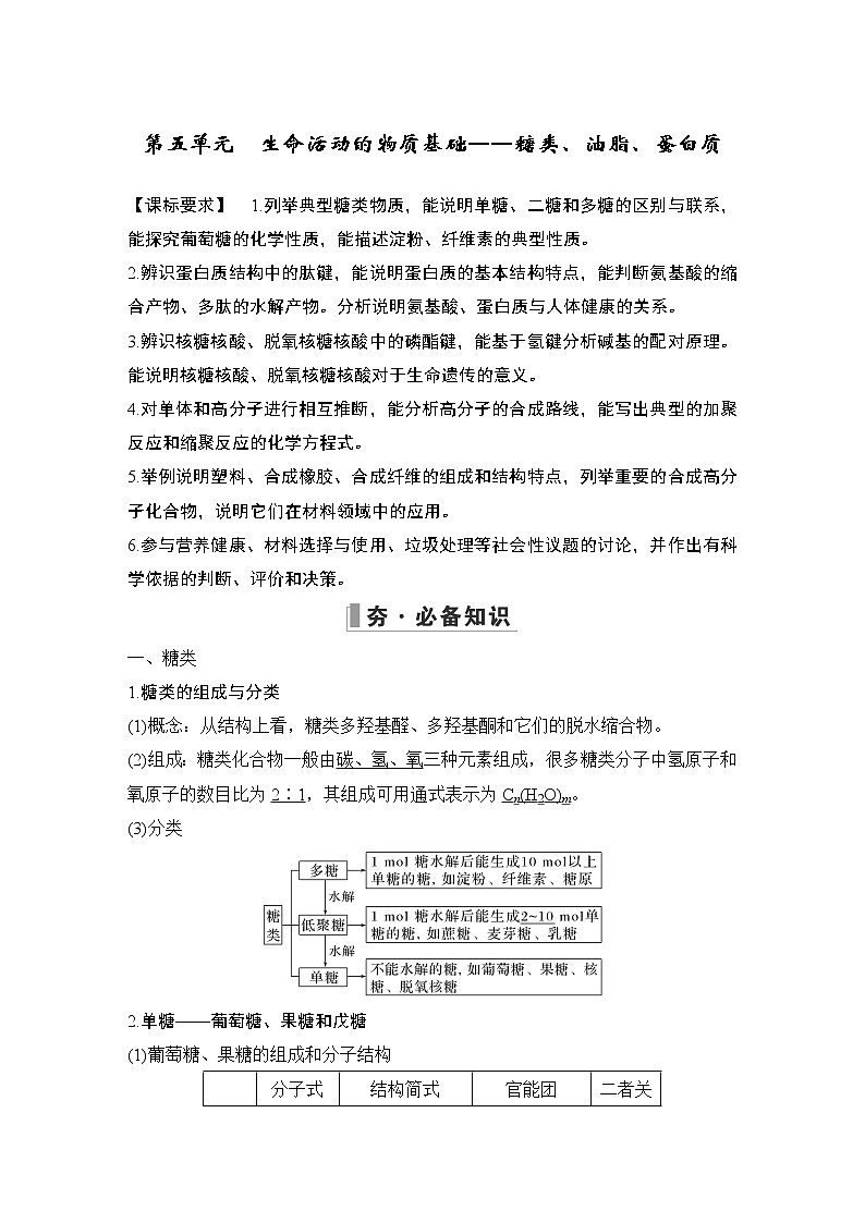 2023版创新设计高考化学（新教材苏教版）总复习一轮讲义第五单元　生命活动的物质基础——糖类、油脂、蛋白质第1页