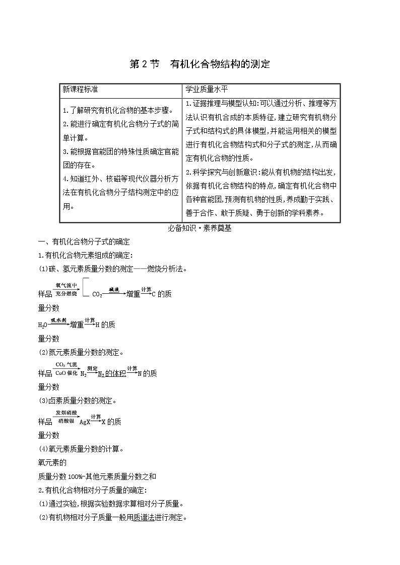 鲁科版高中化学选择性必修3第3章有机合成及其应用合成高分子化合物2有机化合物结构的测定学案第1页
