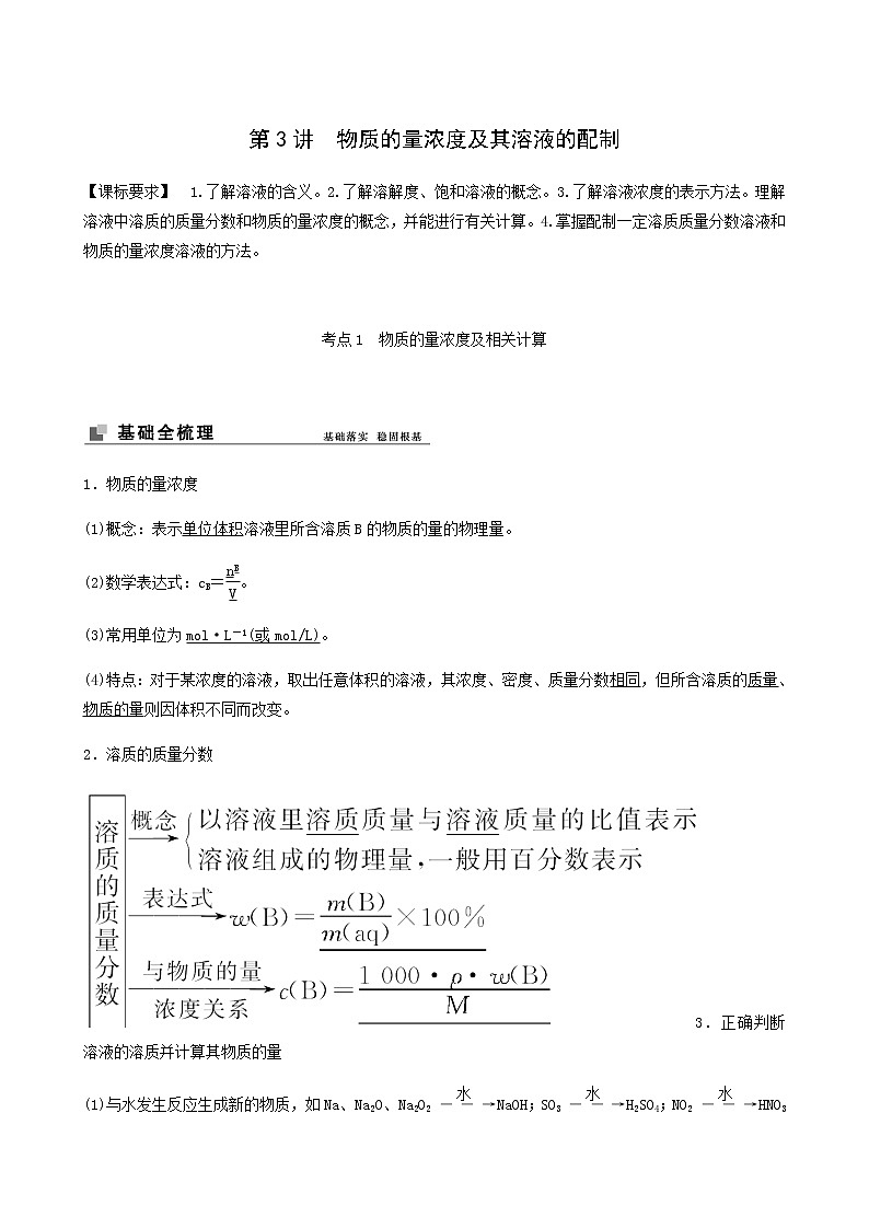 苏教版高考化学一轮复习专题1化学家眼中的物质世界第3讲物质的量浓度及其溶液的配制学案第1页