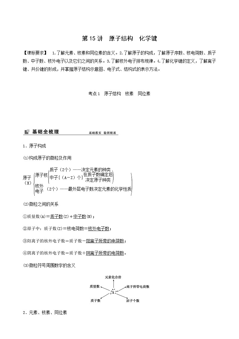 苏教版高考化学一轮复习专题5微观结构与物质的多样性第15讲原子结构化学键学案01