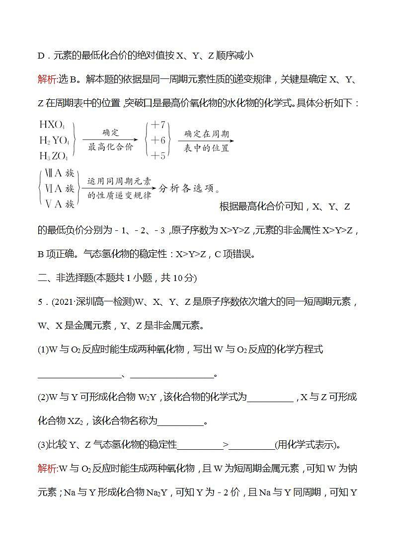 1.3.1 认识同周期元素性质的递变规律 强化练习（教师版） 2022-2023学年高一下学期化学鲁科版（2019）必修第二册第3页