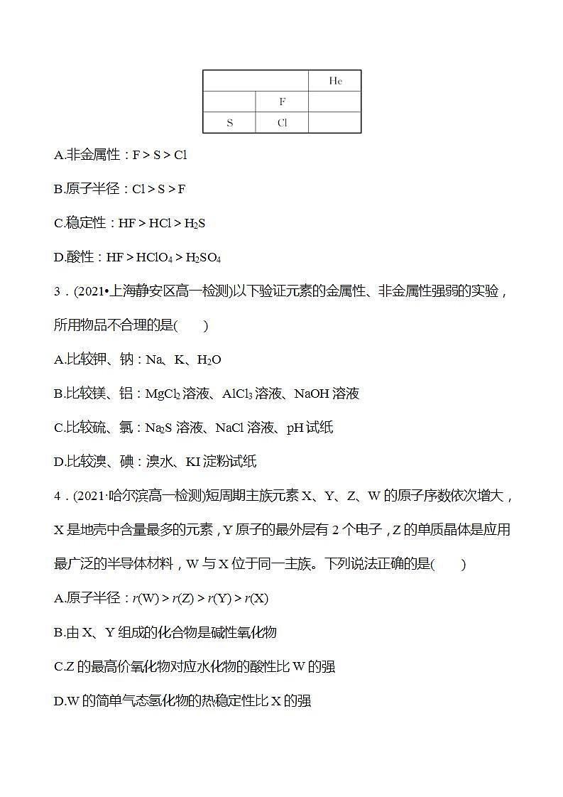 2022-2023学年高一化学鲁科版（2019）必修第二册 培优强化练(一)　元素周期表的应用 强化练习（学生版）第2页