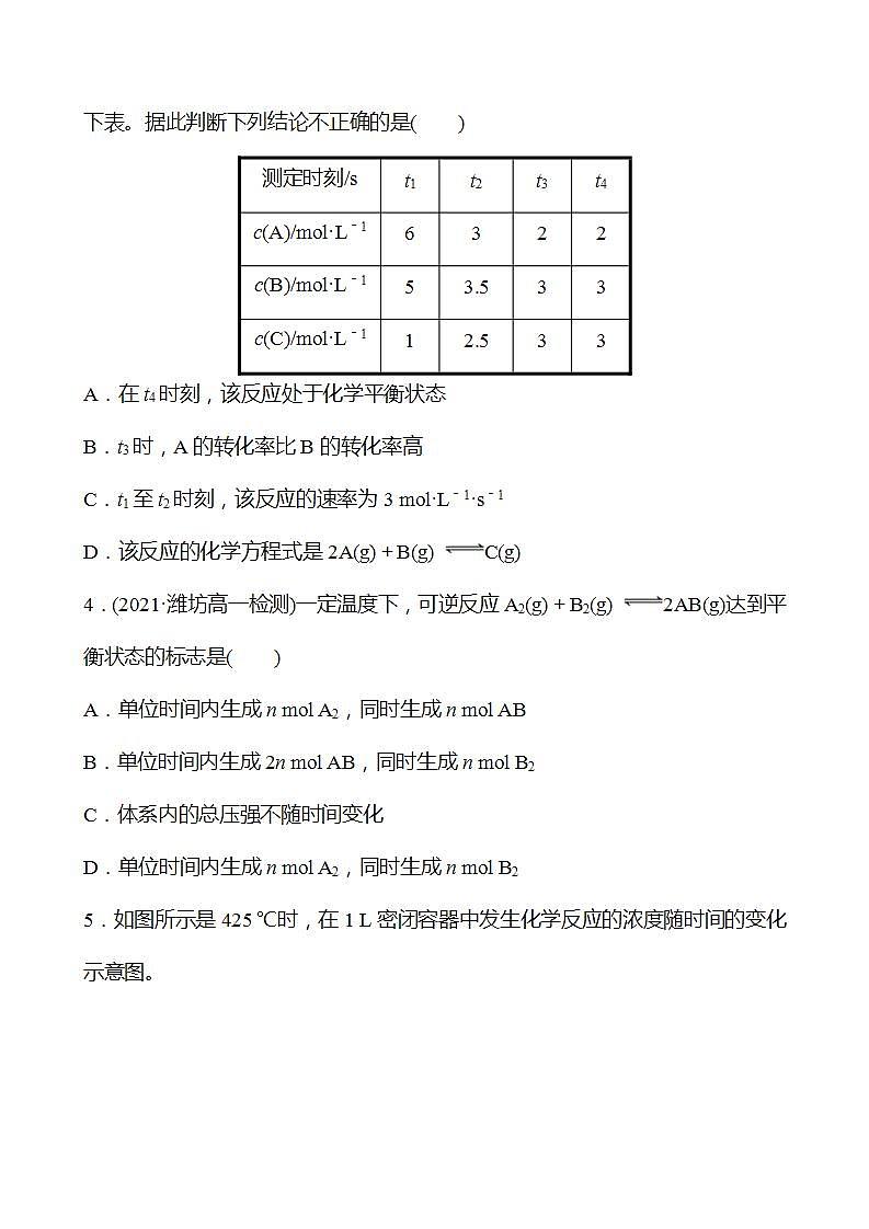 2.3.2 化学反应的限度 强化练习2022-2023学年高一下学期化学鲁科版（2019）必修第二册03
