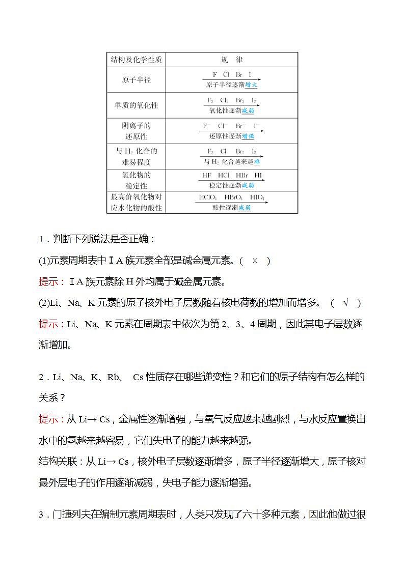 第1章 第3节 第2课时 研究同主族元素的性质 学案 2022-2023学年高一化学鲁科版（2019）必修第二册02