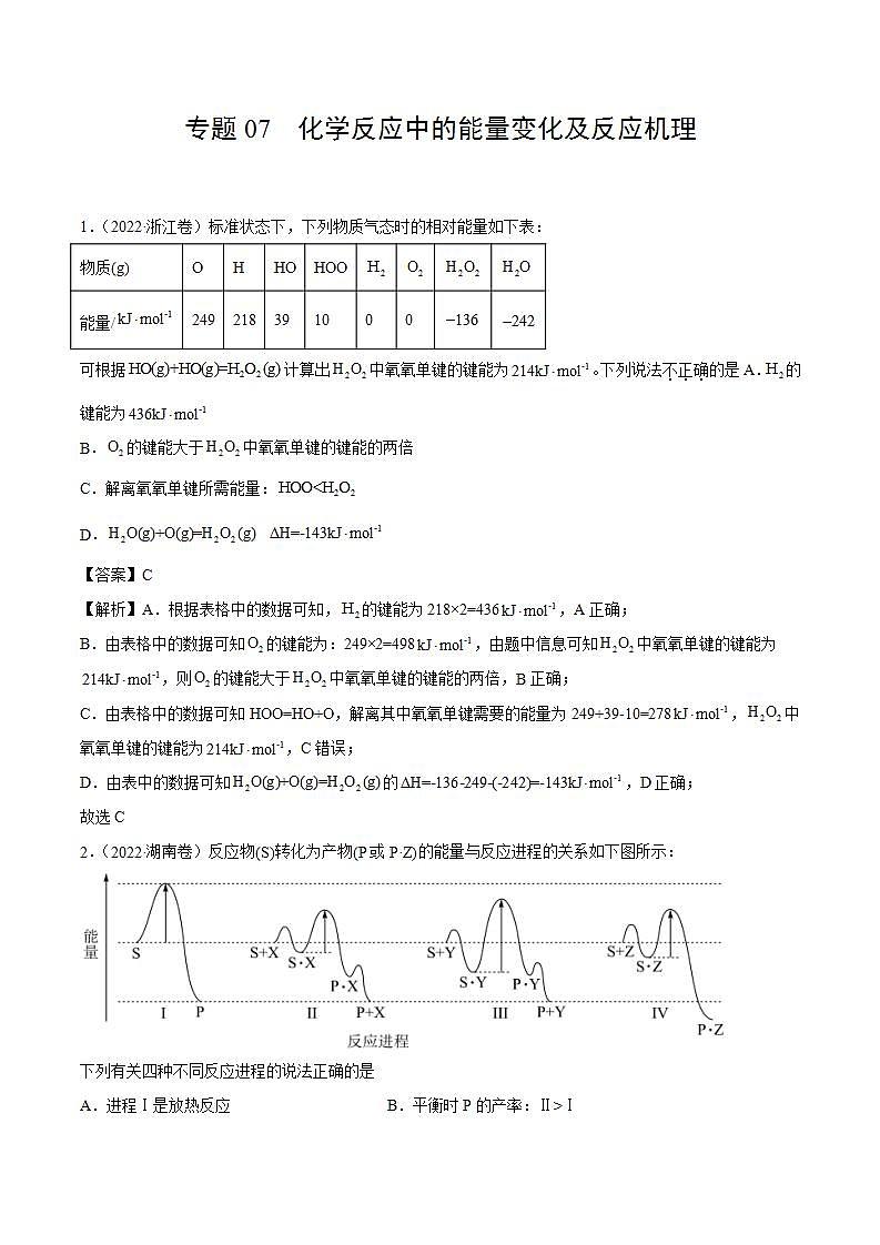 专题07 化学反应中的能量变化及反应机理（解析版）第1页