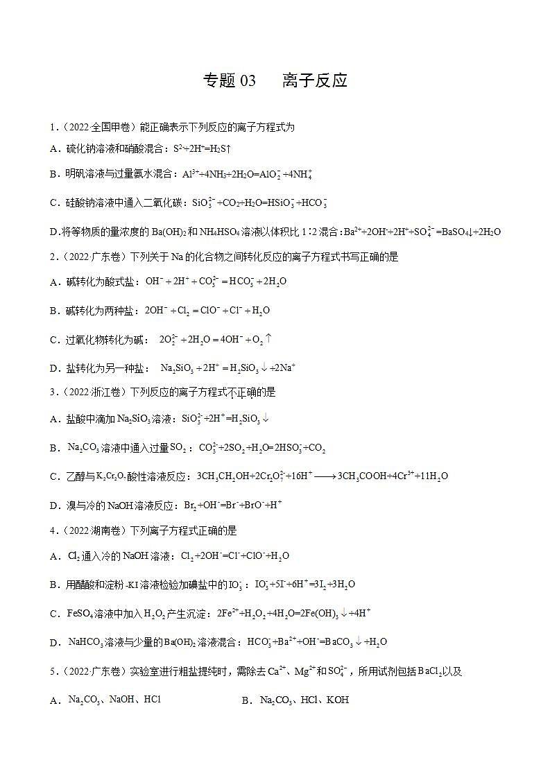 专题03 离子反应（原卷版）第1页