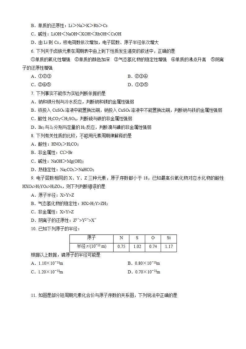 高中化学必修一 第04章 物质结构 元素周期律A卷基础强化篇）原卷版）第2页