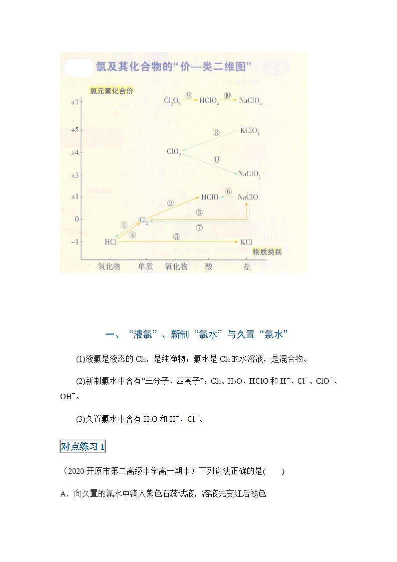 高中化学必修一 第二章第二节 氯及其化合物20202021学年新）原卷版）02