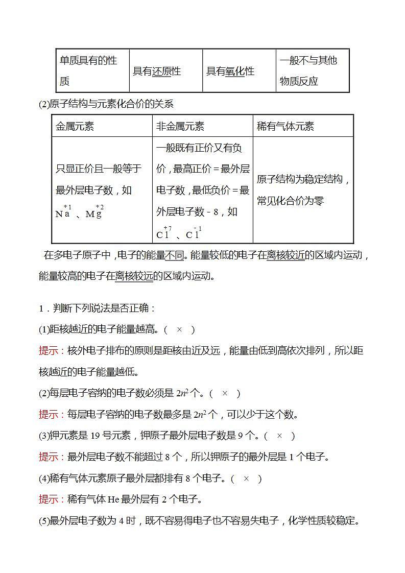 第1章 第1节 第2课时 原子结构——核外电子排布 学案 2022-2023学年高一化学鲁科版（2019）必修第二册02