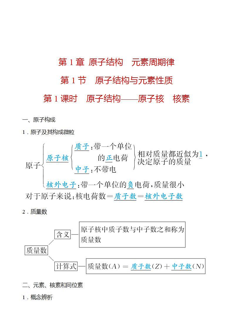 第1章 第1节 第1课时 原子结构——原子核 核素 学案 2022-2023学年高一化学鲁科版（2019）必修第二册01