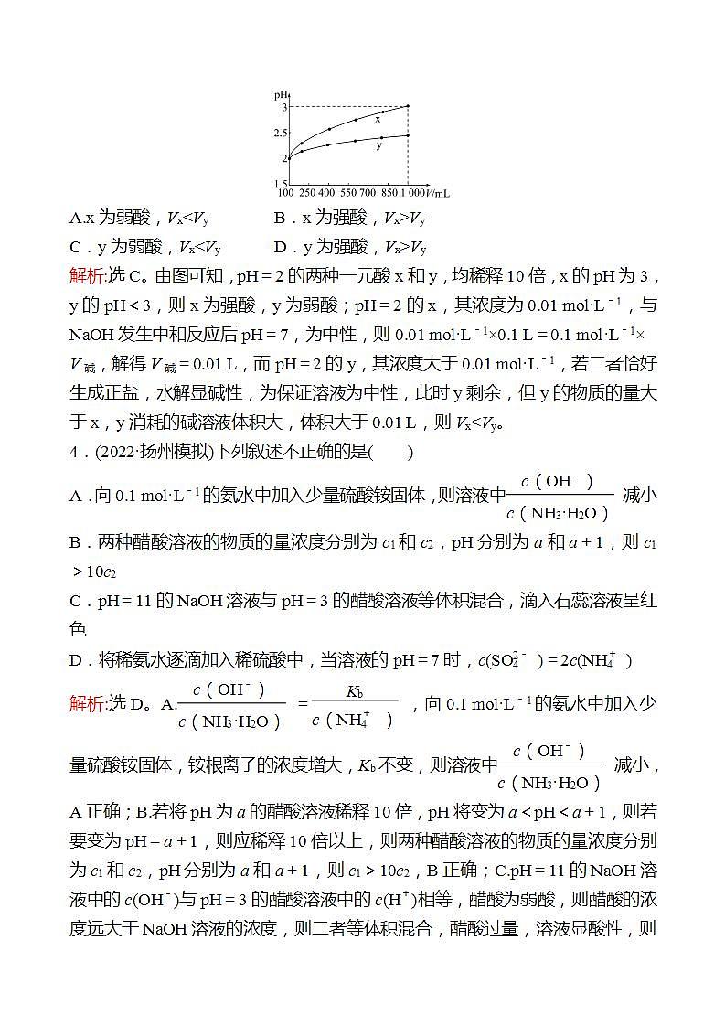 鲁科版 2023高考化学 一轮复习 二十一 弱电解质的电离平衡 课时练习 （教师版）第2页