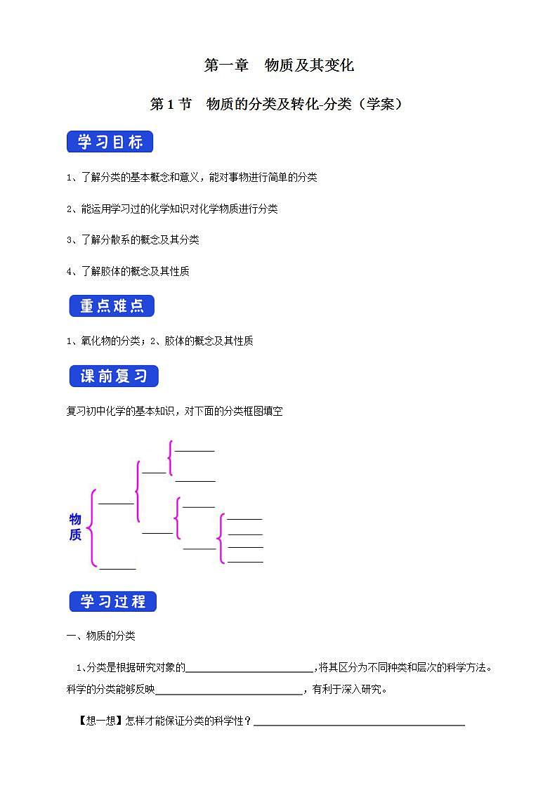 高中化学必修一 1.1.1 物质的分类学案第1页