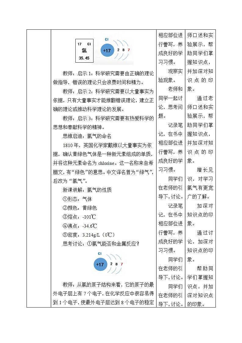 高中化学必修一 2.2 《第二节 氯及其化合物》优秀教学教案教学设计第3页