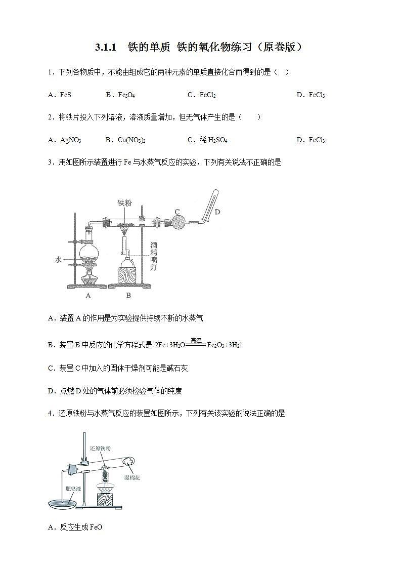 高中化学必修一 3.1.1 铁的单质 铁的氧化物练习  原卷版）01