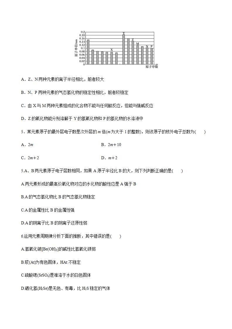 高中化学必修一 4.2.1 元素性质的周期性变化规律练习  原卷版）02