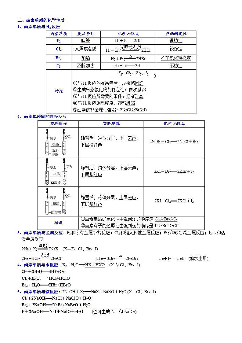 高中化学必修一 课时4.4 卤族元素的结构和性质20202021学年精品讲义）第2页