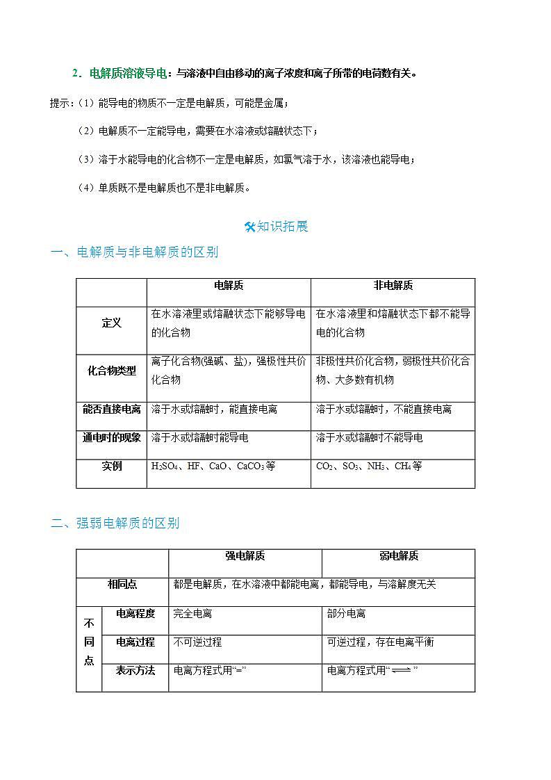 衔接点10  电离和电解质-2022年高一化学预科班 含答案 解析 试卷03