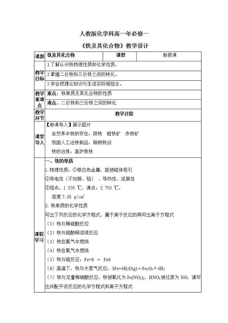 3.1《铁及其化合物 》课件+教案01